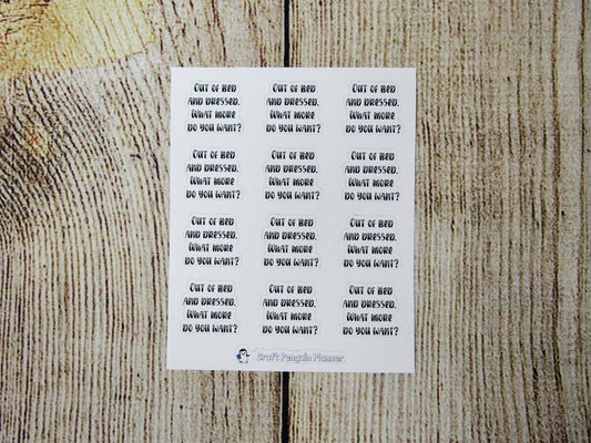 Out of Bed and Dressed Stickers