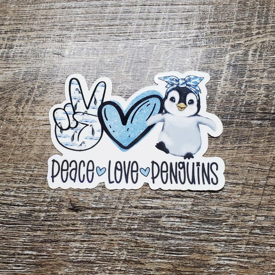 Peace Love Penguins Sticker Die Cut