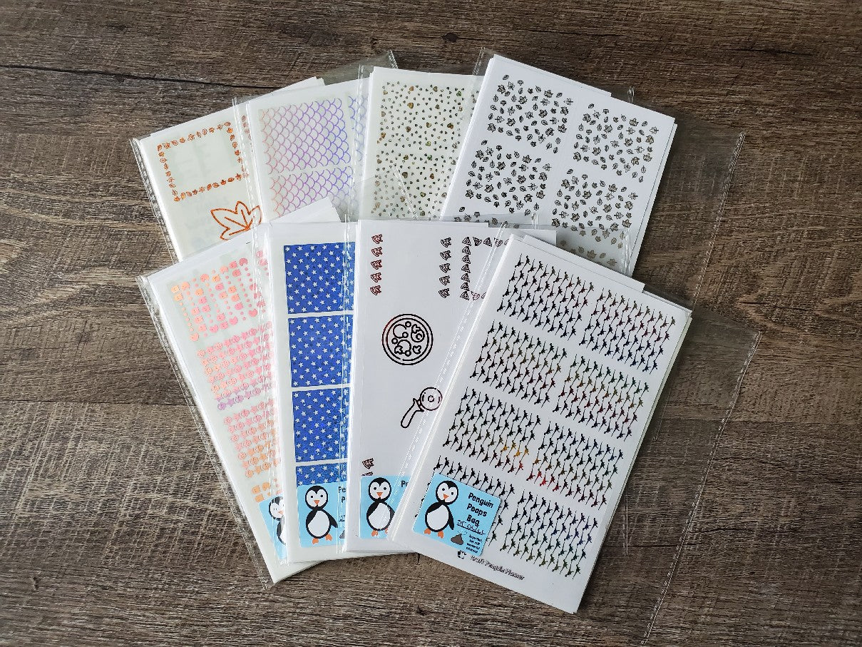 Standard FOILED Overlay/Underlay Penguin Poops (Oops) Stickers- NO COUPONS