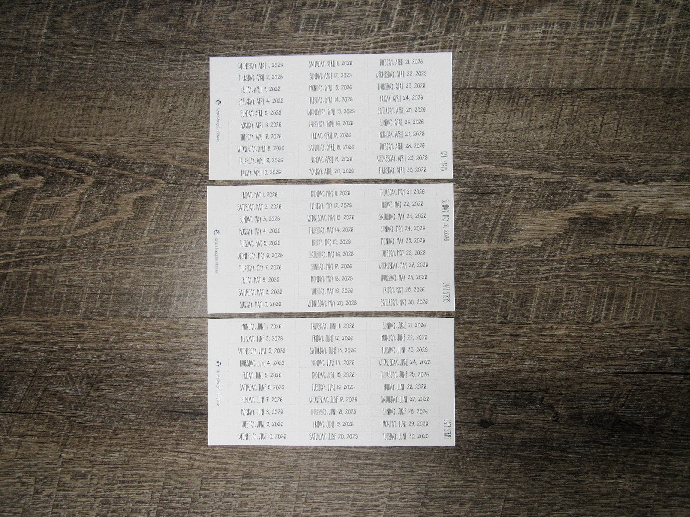 2026 Date Strips