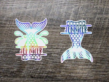 Custom Name Mermaid Foiled Sticker Die Cut