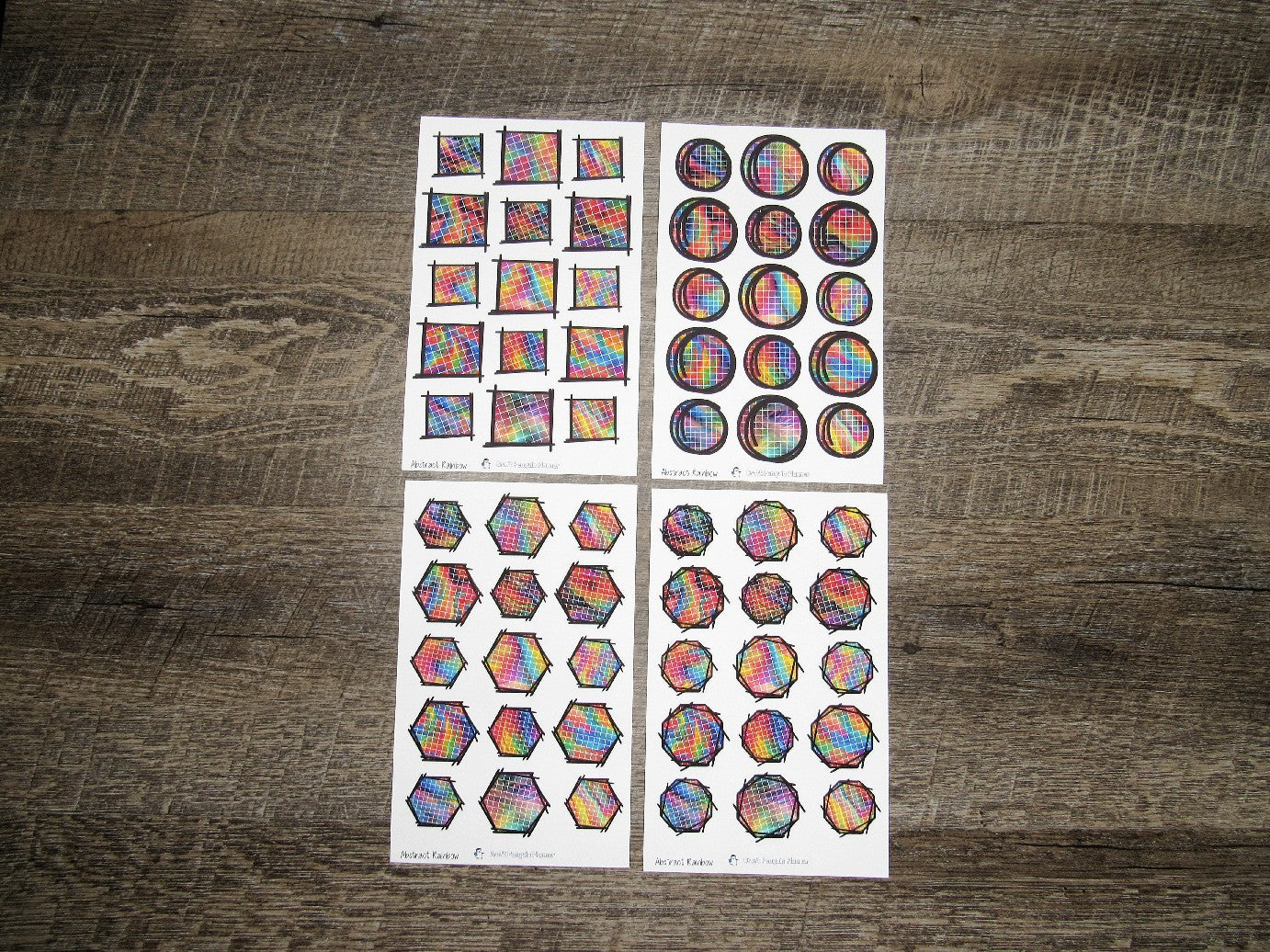 Doodle Grid Shapes- Abstract Rainbow