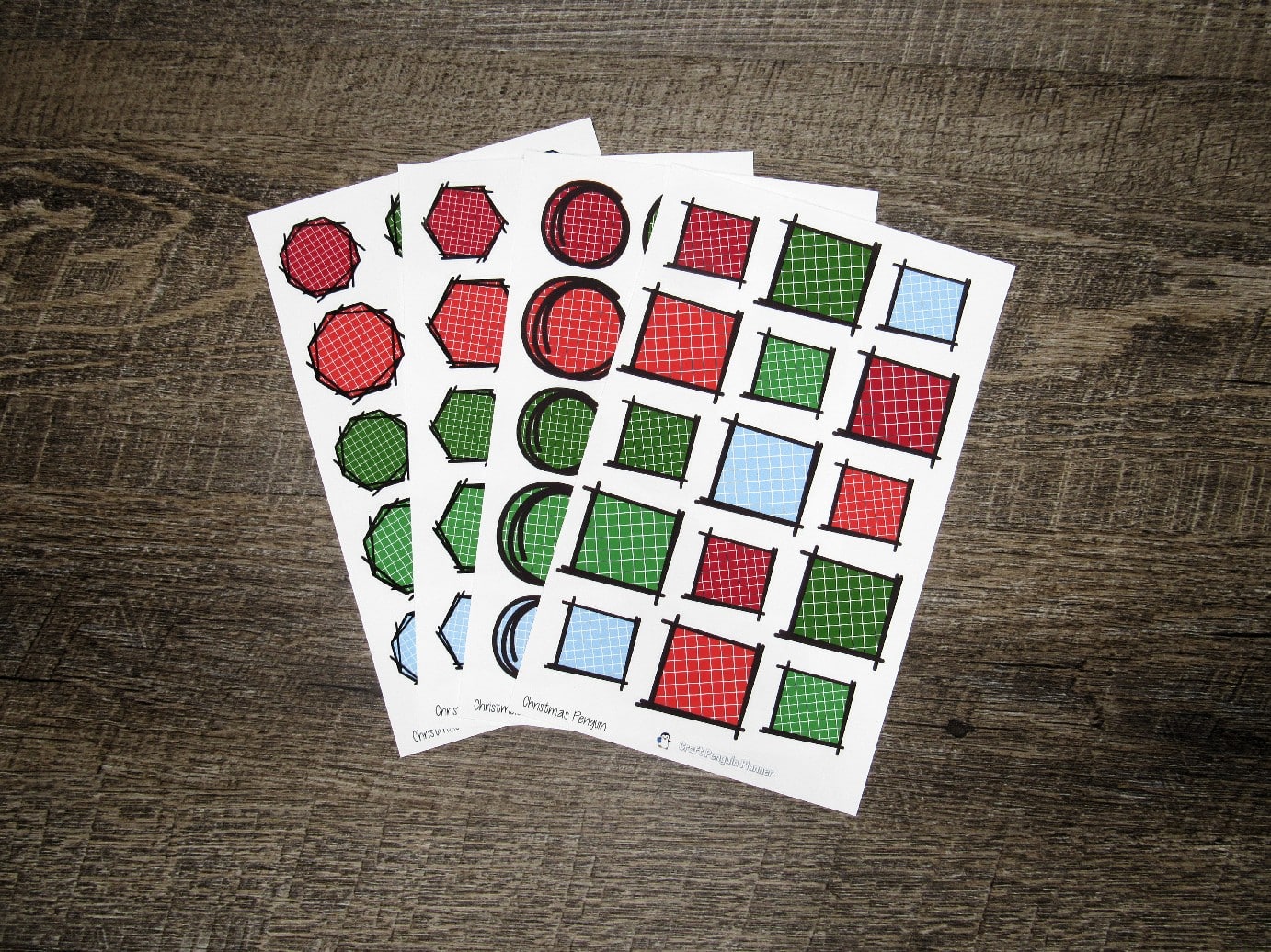 Doodle Grid Shapes- Christmas Penguin