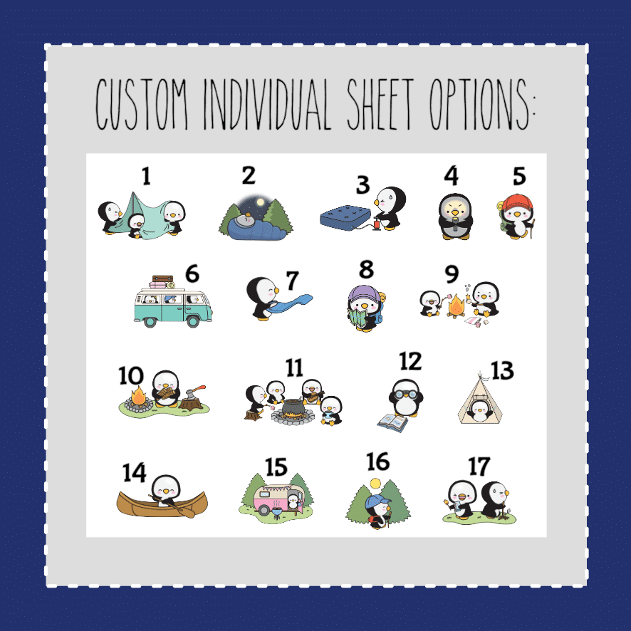 Petey Penguin Camping- CUSTOM SHEET