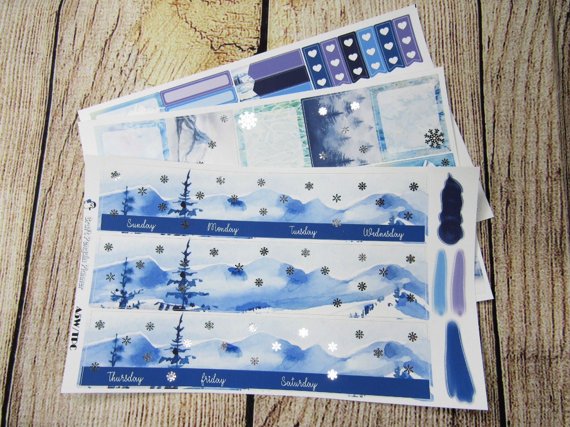 Snowy Winter FOILED Monthly Sticker Set, Customizable, TPC NATION/A5 Wide